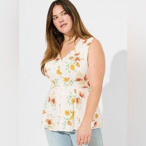 Torrid Rayon Slub Button Up With Waist Detail Peplum Floral Tank Top Size Large